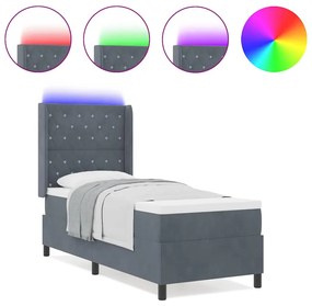 vidaXL Κρεβάτι Box Spring LED με Στρώμα Argyle Σκούρο γκρι 80 x 200 cm