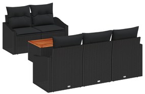vidaXL Σετ 6 Τεμαχίων Καναπέ Κήπου με Μαξιλάρια Μαύρο Πολυ Ράταν Ακακίας