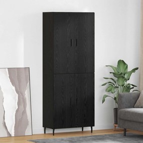Highboard 2 pcs Μαύρη δρυς Σύνθετο Ξύλο και Γυαλί