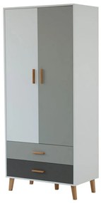Ντουλάπα Timmy 2D2S Λευκό-Γραφίτη-Γκρι 90x50x199cm