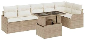 vidaXL Σετ Καναπέ Κήπου με μαξιλάρι 7 pcs Μπεζ Πολυ ράταν
