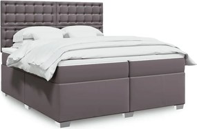 vidaXL Κρεβάτι Boxspring με Στρώμα Γκρι 200x200 εκ. Συνθετικό Δέρμα