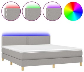 vidaXL Κρεβάτι Boxspring με Στρώμα &amp; LED Αν.Γκρι 180x200 εκ Υφασμάτινο