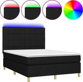 vidaXL Κρεβάτι Boxspring με Στρώμα &amp; LED Μαύρο 140x190 εκ. Υφασμάτινο