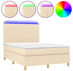 vidaXL Κρεβάτι Boxspring με Στρώμα &amp; LED Κρεμ 140x190 εκ. Υφασμάτινο