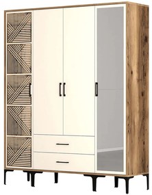 Ντουλάπα Τετράφυλλη Kumsal 845HCT5466 160x47,5x201,4cm Walnut-Cream Τετράφυλλη