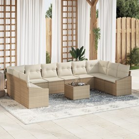 vidaXL 11 Τεμαχίων Σετ Γεύματος Κήπου με Μαξιλάρια Καφέ Πολυ Ρατάν
