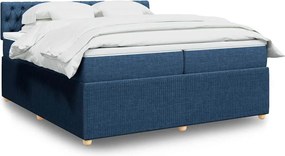 vidaXL Κρεβάτι Boxspring με Στρώμα Μπλε 200x200 εκ. Υφασμάτινο