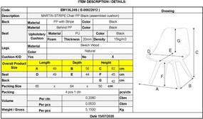MARTIN STRIPE Καρέκλα Ξύλινο Πόδι, PP Μαύρο   4τμχ