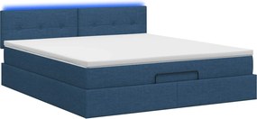 vidaXL Κρεβάτι Ottoman με Στρώμα και LED Μπλε 140 x 200 cm Ύφασμα