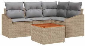 vidaXL Σετ Καναπέ Κήπου με μαξιλάρι 5 pcs Μπεζ Πολυ ράταν