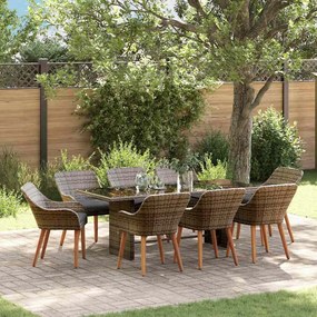 vidaXL Σέτ φαγητού για κήπο με μαξιλάρι 9 pcs Γκρι συνθετικό ρατάν