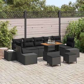 vidaXL Σετ Καναπέ Κήπου με μαξιλάρι 10 pcs Μαύρο Πολυ ράταν