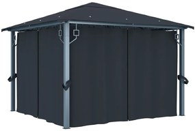 vidaXL Κιόσκι με Κουρτίνα Ανθρακί 300 x 300 εκ. Αλουμινίου