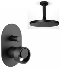 Armando Vicario Halo Black Matt Ανακλινόμενη Κεφαλή Ø30εκ+Μπράτσο Οροφής+Μίκτης εντοιχισμού 2 εξόδων με εκτροπέα