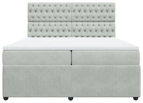 vidaXL Κρεβάτι Boxspring με Στρώμα Ανοιχτό Γκρι 200x200 εκ. Βελούδινο