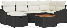 vidaXL Σετ Καναπέ Κήπου με μαξιλάρι 7 pcs Μαύρο Πολυ ράταν
