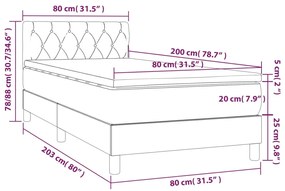 vidaXL Κρεβάτι Boxspring με Στρώμα Σκούρο Γκρι 80x200 εκ. Υφασμάτινο