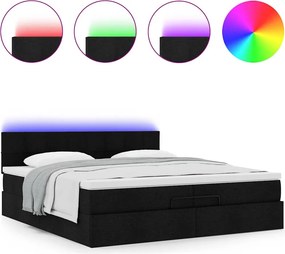 vidaXL Οθωμανικό κρεβάτι με στρώματα &amp; LEDs Μαύρο 200x200cm ύφασμα
