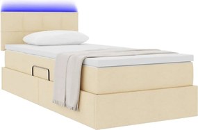 vidaXL LED Κρεβάτι αποθήκευσης με στρώμα Κρέμ 90 x 200 cm Ύφασμα