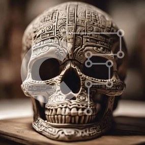 Intra Συλλεκτικό Ξύλινο Παζλ Plywood 4mm - Διακοσμημένο κρανίο από τους αρχαίους πολιτισμούς Σε Ξύλινο Κουτί - Διαστάσεις Puzzle: 10x10 cm – 25 κομμάτια