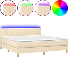 vidaXL Κρεβάτι Boxspring με Στρώμα &amp; LED Κρεμ 180x200 εκ. Υφασμάτινο