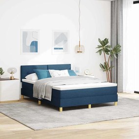 vidaXL LED Κρεβάτι με βάθρο με κεφαλάρι Μπλε 140 x 200 cm ύφασμα
