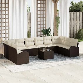 vidaXL Σετ Καναπέ Κήπου 11 pcs Καφέ, Κρέμα Πολυ rattan, βαμμένο ατσάλι