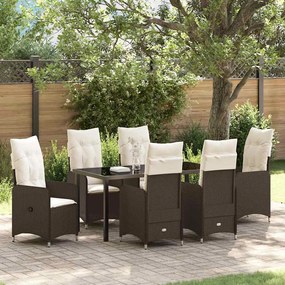 vidaXL Σέτ φαγητού για κήπο με μαξιλάρι 7 pcs Καφέ Πολυ ράταν