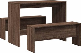 vidaXL Τραπεζαρία 3 τεμαχίων και σετ πάγκων καφέ δρυς