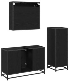 vidaXL Σετ Επίπλων Μπάνιου με ράφι 3 pcs Μαύρη Οξυά Επεξεργασμένο ξύλο