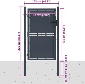 vidaXL Πόρτα Κήπου Ανθρακί 100x175 εκ. από Ατσάλι