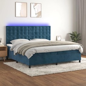 vidaXL Κρεβάτι Boxspring με Στρώμα &amp; LED Σκ. Μπλε 200x200εκ. Βελούδινο