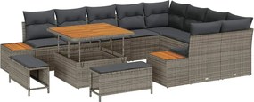 vidaXL Σετ Καναπέ Κήπου με μαξιλάρι 12 pcs Γκρι Πολυ ράταν