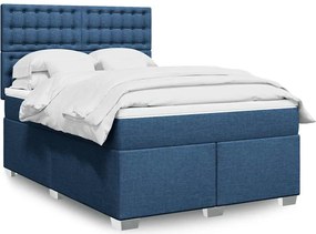 vidaXL Κρεβάτι Boxspring με Στρώμα Μπλε 140x190 εκ. Υφασμάτινο