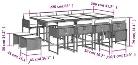 Σετ Τραπεζαρίας Κήπου 13 τεμ. Μπεζ Συνθ. Ρατάν με Μαξιλάρια - Μπεζ