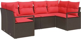 vidaXL Σετ Καναπέ με μαξιλάρι 6 pcs Καφέ Πολυ Ρατάν