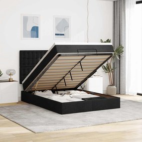 vidaXL Οθωμανικό κρεβάτι με στρώμα &amp; LEDs Μαύρο 140x190 cm Ύφασμα