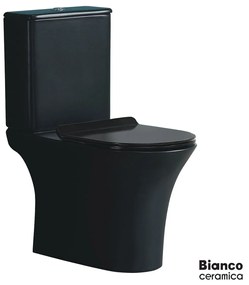 Bianco Ceramica Aida Λεκάνη Rimless κομπλέ Χαμηλής Πίεσης 65εκ με κάλυμμα βακελίτη Slim Soft Close αποσπώμενο Black Matt