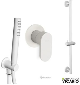 Armando Vicario SLIM Μίκτης εντοιχισμού 1 εξόδου &amp; Επίτοιχη παροχή νερού, τηλέφωνο, σπιράλ PVC 1,5 &amp; βέργα ντους 70εκ White Matt