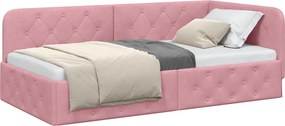 vidaXL Κρεβάτι Γωνίας Ροζ 90 x 190 cm Βελούδο
