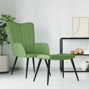 vidaXL Πολυθρόνα Relax Ανοιχτό Πράσινο Βελούδινη με Σκαμπό