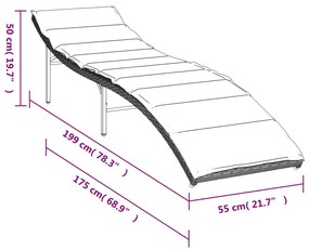 Ξαπλώστρα Αν. Γκρι 55x199x50 εκ. Συνθετικό Ρατάν με Μαξιλάρι - Γκρι