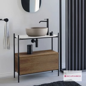 Scarabeo Laila 75 Hi-Βox Έπιπλο μπάνιου Με οπή δεξιά για μπαταρία πάγκου 74x43εκ h.77,5εκ Pearl Λευκό ματ / Rovere
