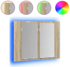 vidaXL Ντουλάπι Μπάνιου με Καθρέφτη &amp; LED Sonoma Δρυς Ακρυλικός