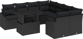 vidaXL Σετ Καναπέ Κήπου με αποθήκευση 9 pcs Μαύρο Πολυ ράταν