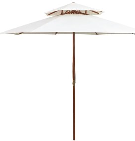 Ομπρέλα με Διπλή Οροφή Λευκή Κρεμ 270 x 270 εκ. με Ξύλινο Ιστό