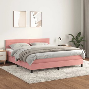 3141376 vidaXL Κρεβάτι Boxspring με Στρώμα Ροζ 160x200 εκ. Βελούδινο Ροζ, 1 Τεμάχιο