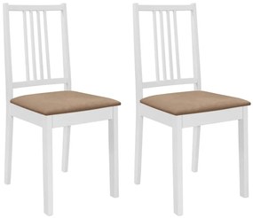 Καρέκλες Τραπεζαρίας με Μαξιλάρια 2 τεμ. Λευκές από Μασίφ Ξύλο
