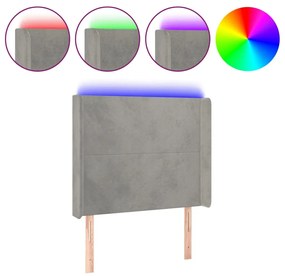Κεφαλάρι Κρεβατιού LED Ανοιχτό Γκρι 103x16x118/128εκ. Βελούδινο 3123810